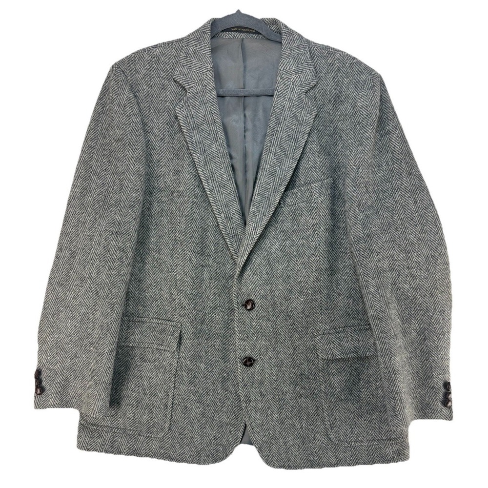 100% Pure Wool Irish Tweed Vintage Herringbone Blazer Jacket Men's XL